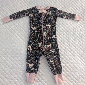 Hanna Andersson Unicorn Floral Kids Footie - Pink and Black